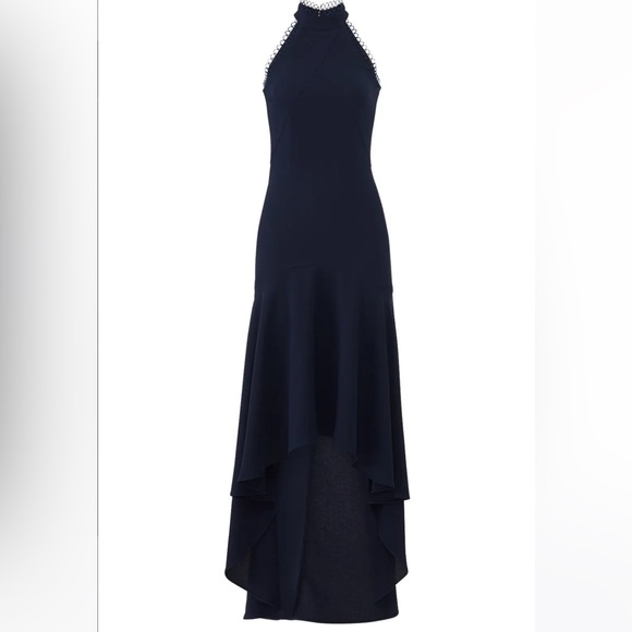 ML MONIQUE LHUILLIER Navy Love No One Halter-Neck High-Low Gown 6 - Picture 3 of 14